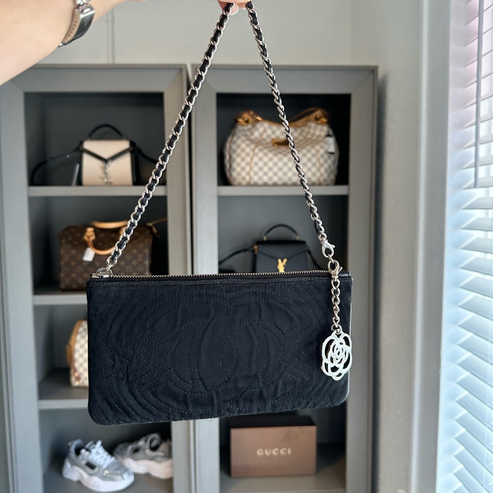 Chanel Satin Camellia Charm Pochette
